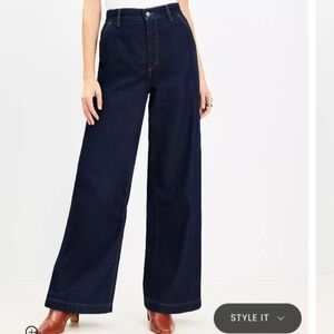 NEW LOFT Trouser Jean Wide Leg High Rise Dark Rinse Size 6